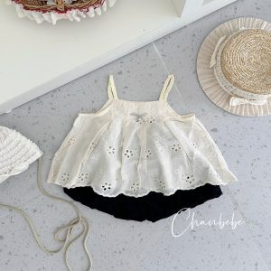 Bộ TK Áo Váy 2 Dây Thô Boi Quần Bí Đen