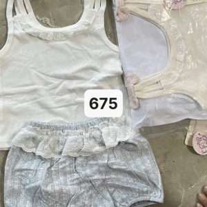 Bộ TK Áo Cotton 4 Dây Đính Nơ Quần Cạp Ren