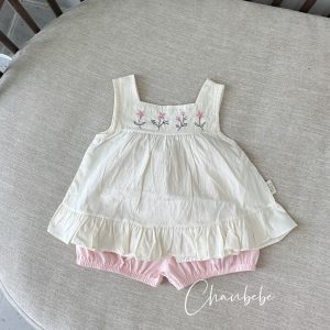 Bộ TK Áo Thô Thêu Hoa Tùng Bèo Quần Bo