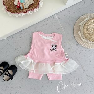 Bộ Hè Áo Cotton Thêu Chanbebe Tùng Voan Quần Legging