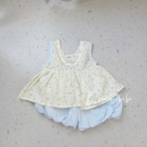 Bộ TK Áo Cổ Sen Xanh Hoa Nhí Quần Bí