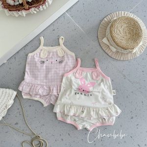 Bộ Cotton 2 Dây Tai Thỏ (Sọc Hồng/Tulip)