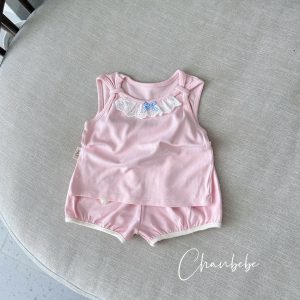Bộ Hè Cotton Phối Ren Cổ Đính Nơ