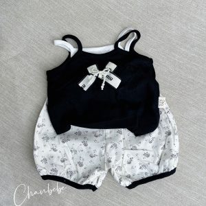 Bộ TK Áo 4 Dây Đính Nơ Quần Hoa Xám
